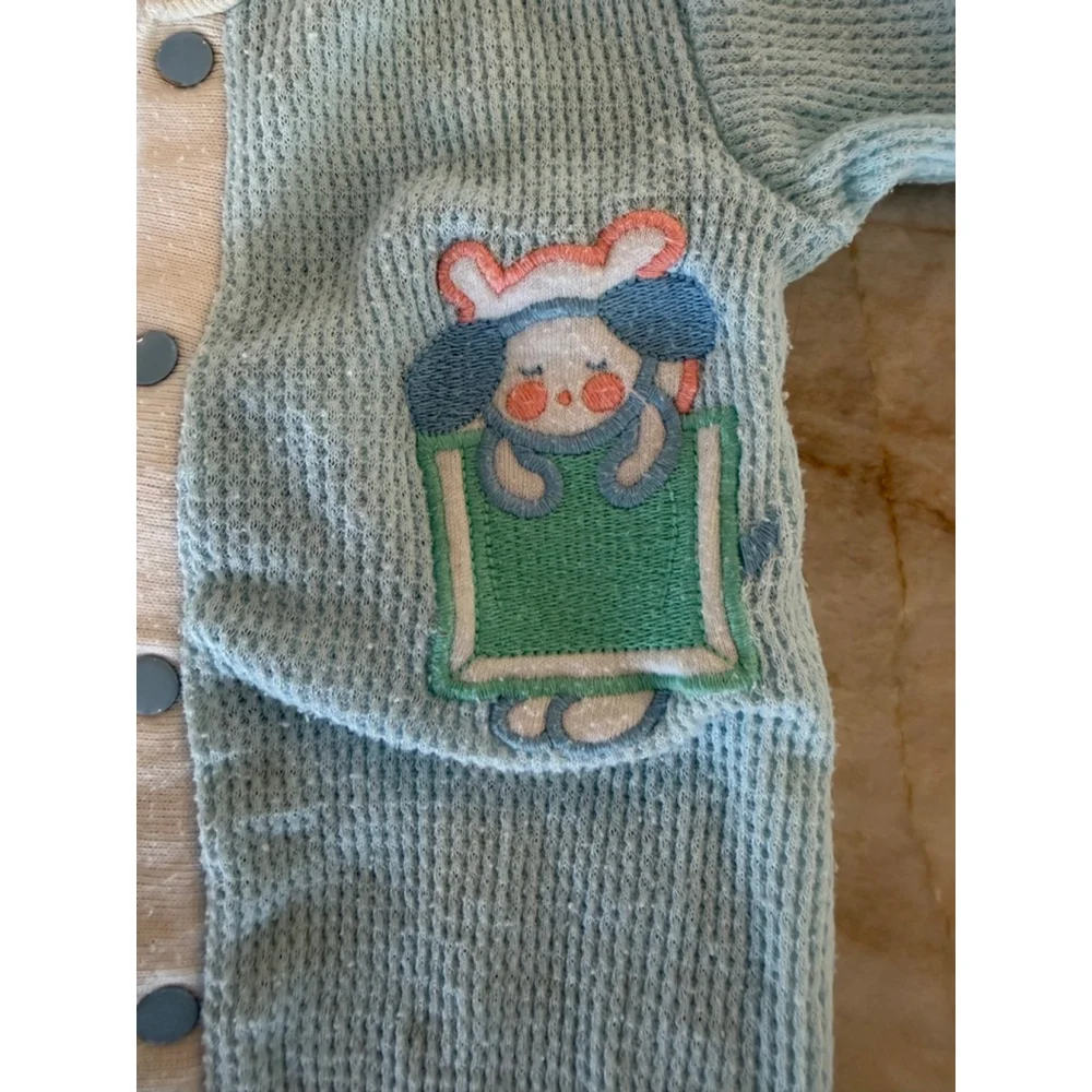 Vintage Baby Little-me Blue & White waffle-knit Footie 6 Months